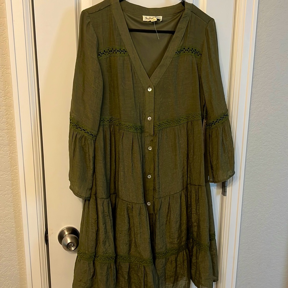 Long sleeved army green button down dress